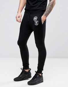 Суперузкие трикотажные штаны с нашивками Only & Sons - Черный