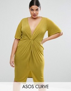 Платье-кимоно с узелком спереди ASOS CURVE - Желтый