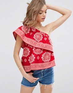 Хлопковый топ на одно плечо с платочным принтом ASOS - Мульти