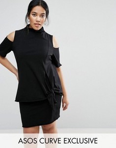 Цельнокройное платье с высокой горловиной и узлом спереди ASOS CURVE - Черный