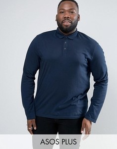 Темно-синее трикотажное поло с длинными рукавами ASOS PLUS - Темно-синий