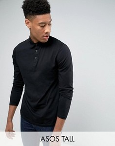Черное трикотажное поло с длинными рукавами ASOS TALL - Черный