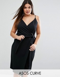 Креповое платье миди с запахом и кольцом ASOS CURVE - Черный