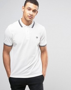 Белая узкая футболка-поло из пике с двойной окантовкой Fred Perry - Белый