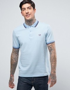 Голубая футболка-поло узкого кроя из пике с контрастной отделкой Fred Perry - Синий