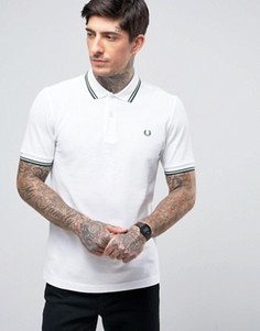 Белая узкая футболка-поло из пике с двойной окантовкой Fred Perry - Белый