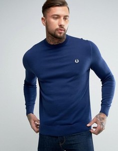 Синий хлопковый джемпер с круглым вырезом Fred Perry - Синий