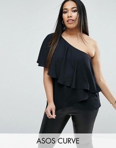 Многоярусный топ на одно плечо ASOS CURVE - Черный