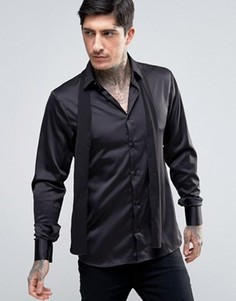 Зауженная рубашка со съемным галстуком-шарфом Rogues Of London - Черный