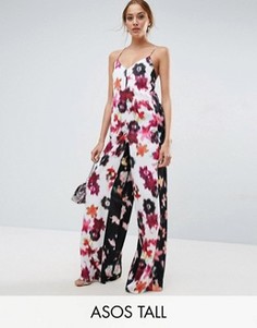Атласный комбинезон с цветочным принтом ASOS TALL - Мульти