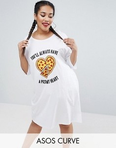 Футболка для сна с принтом пиццы в форме сердца ASOS CURVE - Белый