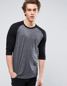 Черная футболка с рукавом реглан длиной 3/4 New Look - Черный