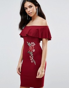 Платье с открытыми плечами и цветочной вышивкой Parisian - Красный