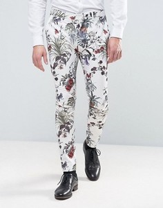 Кремовые брюки суперскинни с цветочным принтом ASOS WEDDING - Кремовый