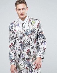 Кремовый приталенный пиджак с цветочным принтом ASOS WEDDING - Кремовый