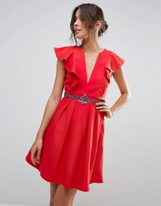 Платье мини с оборками и глубоким вырезом Little Mistress - Красный