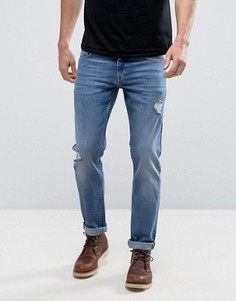 Выбеленные рваные узкие джинсы стретч ASOS - Синий