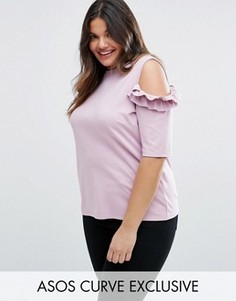 Топ из ткани понте с оборкой и открытыми плечами ASOS CURVE - Фиолетовый