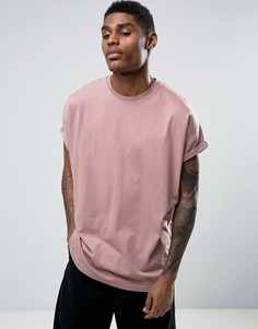 Розовая oversize-футболка с отворотами на рукавах ASOS - Розовый