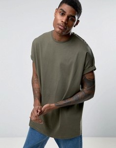 Зеленая длинная oversize-футболка с отворотами на рукавах ASOS - Зеленый