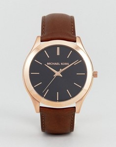 Часы с узким кожаным ремешком Michael Kors MK8509 Runway - Коричневый