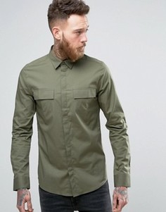 Строгая рубашка скинни в стиле милитари Only &amp; Sons - Зеленый