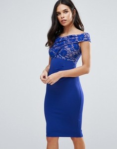 Платье миди с широким вырезом и кружевом Jessica Wright - Синий