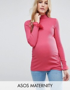 Футболка-поло с рюшами на рукавах ASOS Maternity - Красный