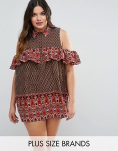 Платье с рюшами и принтом AX Paris Plus - Мульти