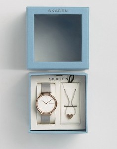 Часы с сетчатым ремешком и подвеска с сердечком Skagen - Серебряный