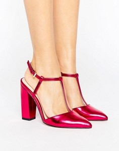 Туфли цвета металлик с острым носком на блочном каблуке Little Mistress - Розовый