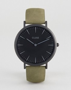 Часы с черным циферблатом и кожаным ремешком оливкового цвета Cluse La Boheme - Зеленый