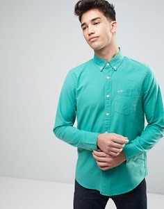 Оксфордская узкая рубашка из зеленой эластичной ткани на пуговицах Hollister - Зеленый