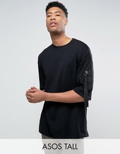 Oversize-футболка с укороченными рукавами и саржевым карманом ASOS TALL - Черный