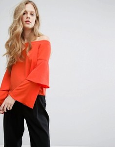 Топ с открытыми плечами и ярусными рукавами Miss Selfridge - Оранжевый
