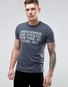 Темно-синяя обтягивающая футболка с принтом Abercrombie &amp; Fitch - Темно-синий
