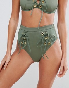 Сетчатые трусы бикини со шнуровкой и завышенной талией ASOS - Зеленый