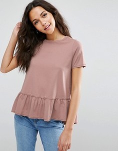 Футболка с оборкой по низу ASOS - Бежевый