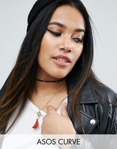 Ожерелье-чокер в несколько рядов со шнурком и кисточкой ASOS CURVE - Мульти