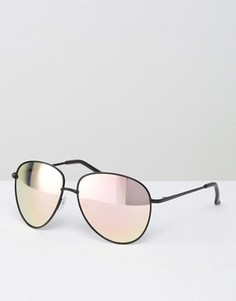 Солнцезащитные очки-авиаторы в черной металлической оправе с розовыми стеклами ASOS - Черный