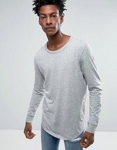 Длинный лонгслив с закругленным краем Selected Homme - Серый