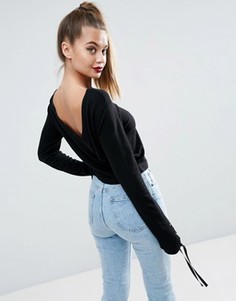 Джемпер с манжетами на завязках и с глубоким вырезом на спине ASOS - Черный