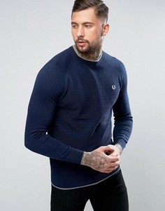 Темно-синий джемпер из мерсеризованного хлопка с круглым вырезом Fred Perry - Темно-синий