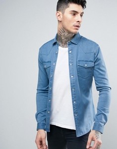 Светлая приталенная джинсовая рубашка в стиле вестерн ASOS - Синий