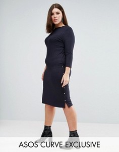 Платье миди в рубчик ASOS CURVE - Черный