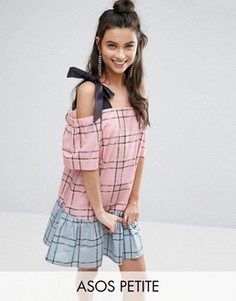 Комбинируемое хлопковое платье в клетку с открытыми плечами ASOS PETITE - Мульти