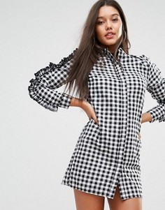 Платье в клеточку с рюшами на рукавах Missguided - Мульти
