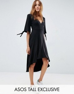 Платье миди с запахом и разрезами на рукавах ASOS TALL - Черный