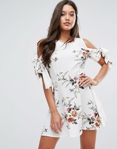 Платье с цветочным принтом и завязками на рукавах Missguided - Мульти