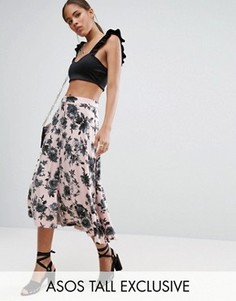 Юбка миди на пуговицах с цветочным принтом ASOS TALL - Мульти